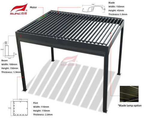 4x3m Waterproof Manual Louvered Pergola Aluminium Outdoor Gazebo For Garden