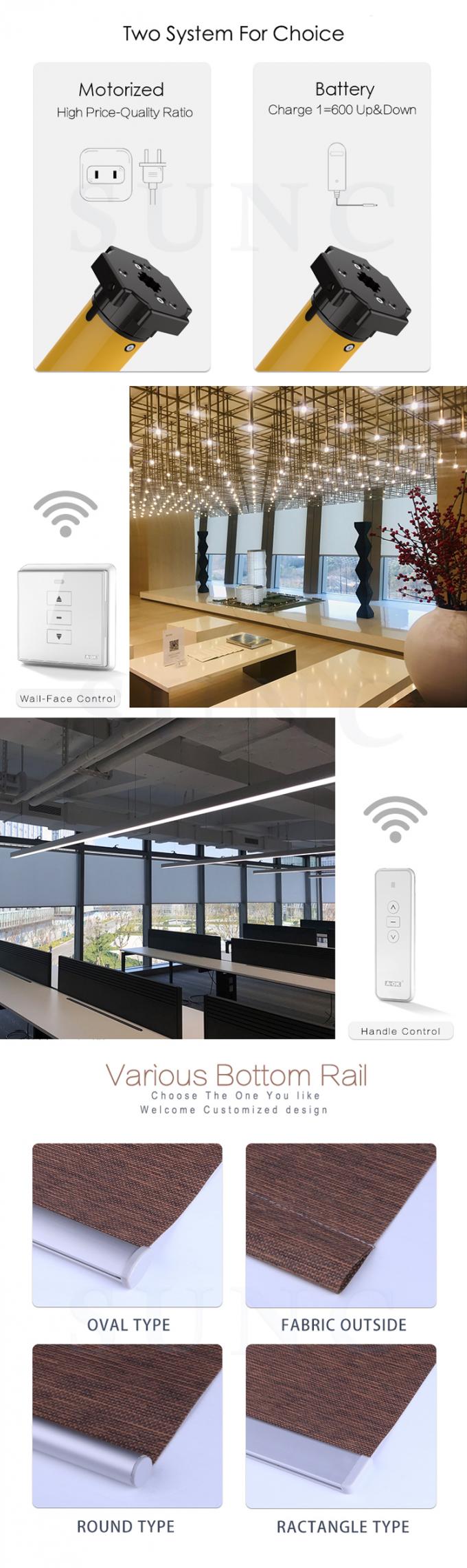 La pantalla ciega automática eléctrica motorizada diy de encargo de la cortina de la sombra de rodillo de la ventana de la tela del apagón de SUNC cubre el sistema determinado completo