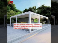 Wandmontage of vrijstaande gemotoriseerde aluminiumpergola met afstandsbediening en waterdicht winddicht