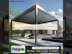 Op maat gemaakte gemotoriseerde aluminiumpergola met integratie van slimme woning en muurmontage