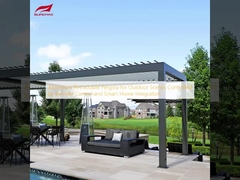Aluminium terugtrekbare pergola voor buiten scènes, gecontroleerd door afstandsbediening en smart home integratie