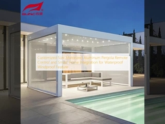 Aangepaste maat gemotoriseerde aluminium pergola met afstandsbediening en smart home integratie voor waterdichte en windbestendige eigenschappen